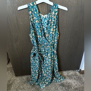 Women’s Short Blue and Coral Floral Sundress, Size L